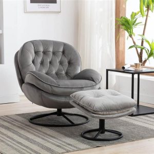 Chairs | Modern Style Velvet Sofa Chair with Ottoman, and Metal Frame, for Living Room, Bedroom, Dining Room, Office – Gray Chairs Chairs