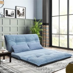 Chairs | Orisfur 43.3″ Polyester Fabric Folding Lazy Sofa Bed with 2 Pillows, and Metal Frame, for Living Room, Bedroom, Office, Apartment – Blue Chairs Blue