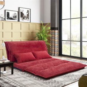 Chairs | Orisfur 43.3″ Polyester Fabric Folding Lazy Sofa Bed with 2 Pillows, and Metal Frame, for Living Room, Bedroom, Office, Apartment – Red Chairs Chairs