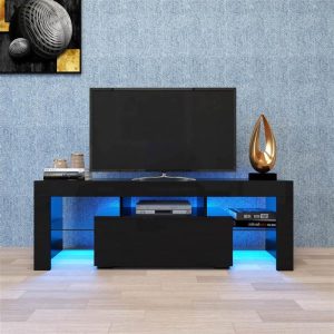 Entertainment Centres & TV Stands | 51″ TV Stand with LED RGB Lights, Suitable for Placing TVs up to 55″ – Black Furniture Black