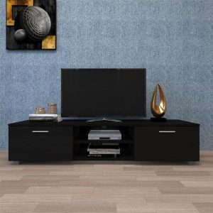 Entertainment Centres & TV Stands | 63″ TV Stand with 2 Storage Drawers and Open Shelves, Suitable for Placing TVs up to 70″ – Black Entertainment Centres & TV Stands Black