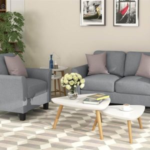 Furniture | 1+2-Seat Linen Upholstered Sofa with Wooden Frame, for Living Room, Bedroom, Office, Apartment – Dark Gray Furniture Dark Gray