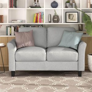 Furniture | 2-Seat Linen Fabric Sofa with Wooden Frame and Plastic Feet, for Living Room, Bedroom, Office, Apartment – Light Gray Furniture Furniture