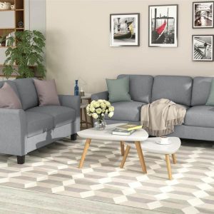 Furniture | 2+3-Seat Linen Fabric Upholstered Sofa Set, with Pillows and Wooden Feet, for Living Room, Bedroom, Office, Apartment – Gray Furniture Furniture