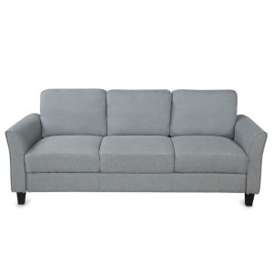 Furniture | 3-Seat Linen Fabric Sofa with Wooden Frame and Plastic Feet, for Living Room, Bedroom, Office, Apartment – Gray Furniture Furniture