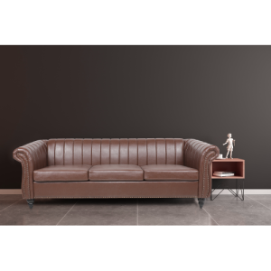 Furniture | 84” 3-Seat PU Leather Sofa with Reversible Cushions, and Wooden Frame, for Living Room, Bedroom, Office, Apartment – Brown Furniture Brown