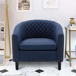 Furniture | COOLMORE 1-Seat Linen Upholstered Sofa with Ergonomic Backrest and Solid Wood Feet for Living Room, Bedroom, Office, Apartment – Navy Furniture Furniture