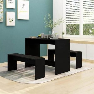 Furniture Sets | 3 Piece Dining Set Black Chipboard Furniture Furniture Sets