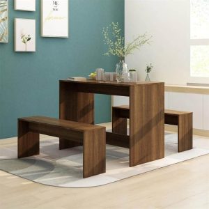 Furniture Sets | 3 Piece Dining Set Brown Oak Chipboard Furniture Furniture Sets