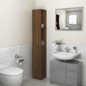 Furniture Sets | Bathroom Cabinet Brown Oak 25x25x170 cm Engineered Wood Furniture Furniture Sets