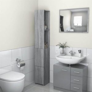 Furniture Sets | Bathroom Cabinet Grey Sonoma 25x25x170 cm Engineered Wood Furniture Furniture Sets