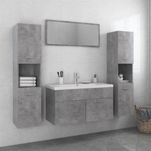 Furniture Sets | Bathroom Furniture Set Concrete Grey Chipboard Furniture Furniture Sets