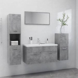 Furniture Sets | Bathroom Furniture Set Concrete Grey Chipboard Furniture Furniture Sets