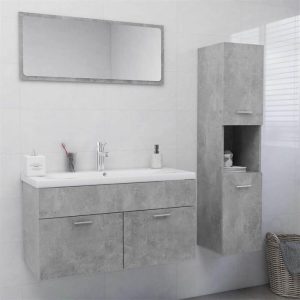 Furniture Sets | Bathroom Furniture Set Concrete Grey Chipboard Furniture Furniture Sets