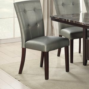 Furniture Sets | Faux Leather Upholstered Dining Chair Set of 2, with Tufted Backrest, and Wooden Legs, for Restaurant, Cafe, Tavern, Office, Living Room – Silver Furniture Furniture Sets