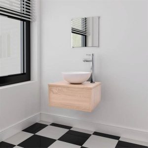 Furniture Sets | Four Piece Bathroom Furniture Set with Basin with Tap Beige Furniture Furniture Sets