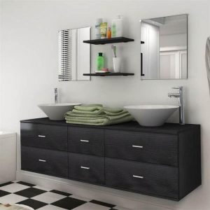 Furniture Sets | Seven Piece Bathroom Furniture and Basin Set Black Furniture Furniture Sets