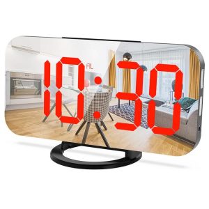 Home Decors | Digital LED Clock Large Display Mirror Surface for Makeup with Dimming Mode 3 Levels Brightness Dual USB Ports – Red Home Decors Home Decors