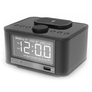 Home Decors | GREEN TIME M7-QI Bluetooth Alarm Clock Speaker, Mobile Phone Wireless Charging, U Disk TF Card Play, FM Radio – Black Home Decors Black