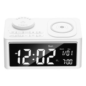 Home Decors | GREEN TIME T11 Multifunction Wireless Charging Bluetooth 5.0 Speaker, Bedside Alarm Clock FM Radio Player EU Plug – White Home Decors Home Decors