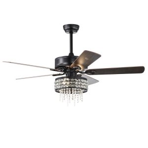 Household Appliances | 52 inch Crystal Ceiling Fan with Light and Remote Control,  3 Wind Speed, 4 Level Timer, 65W AC Motor, 5 Fan Blades – Matte Black Household Appliances Household Appliances