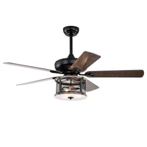 Household Appliances | 52 inch Industrial Style Ceiling Fan with Light and Remote Control, 3 Wind Speed, 4 Level Timer, 5 Fan Blades, Silent Motor – Black Household Appliances Black