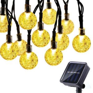 Lighting | Solar String Lights, 24mm Waterproof Fairy Lights, 100 LED Crystal Ball, 8 Modes, 12m Length, for Garden, Patio, Christmas, Wedding, Home, Party – Warm Light Lighting Lighting