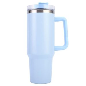 Others | 40oz Tumbler with Handle and Straw Lid, Stainless Steel Insulated Travel Mug, Portable Car Coffee Cup – Blue Kitchen & Dining Blue