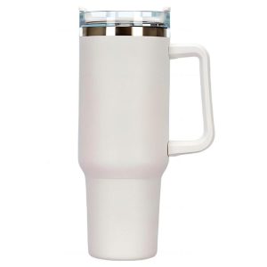 Others | 40oz Tumbler with Handle and Straw Lid, Stainless Steel Insulated Travel Mug, Portable Car Coffee Cup – White Others