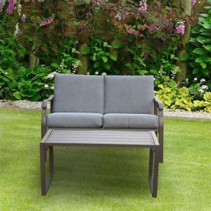 Outdoor Furniture | 2 Pieces Outdoor Furniture Set with Metal Frame, Including Loveseat, and Coffee Table, for Garden, Terrace, Porch, Poolside, Beach – Mushroom Furniture Mushroom