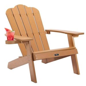 Outdoor Furniture | TALE AC01BN Adirondack Folding Chairs with Cup Holder, High Plastic Wood Patio Chairs, 380 lbs Load Capacity – Brown Furniture Brown