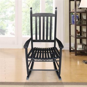 Outdoor Furniture | Wooden Rocking Chair with Armrests and Slats Support, for Garden, Terrace, Porch, Poolside, Beach – Black Furniture Black