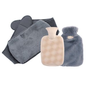 Personal Care | [2 Sets] 1000ml PVC Hot Water Bottle, Imitation Rabbit Plush Cover, Warm Belly Long Waist Belt, 3Pcs/Set – Dark Grey Health & Beauty Dark Grey