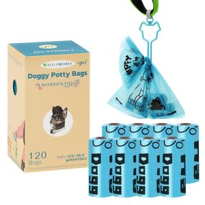 Pet Supplies | Pet Garbage Bag Thickened Dog Poop Bags with Hands-Free Clip, EPI Degradable Pet Waste Bags, 8 Rolls 120 Counts – Blue Pet Supplies Blue