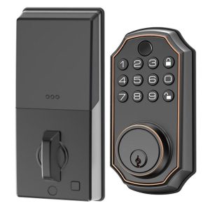 Smart Home | JD-E02 Smart Door Lock, Auto-Lock, Fingerprint Password Key Unlocking, Voice Prompts Function Smart Home Black + Copper Color