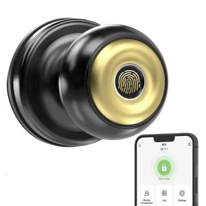 Smart Home | K01-05 Smart Door Knob, Biometric Fingerprint Door Lock, App Control, Emergency Backup Keys – Black and Golden Smart Home Black + Golden