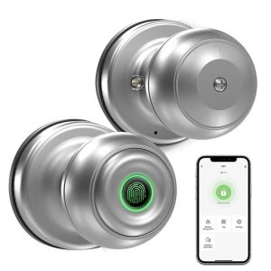 Smart Home | K01-05 Smart Door Knob, Biometric Fingerprint Door Lock, App Control, Emergency Backup Keys – Matte Silver Smart Home Matte Silver