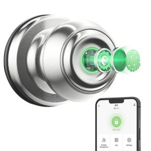 Smart Home | K01-05 Smart Door Knob, Biometric Fingerprint Door Lock, App Control, Emergency Backup Keys – Silver Smart Home Silver