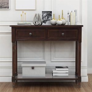 Tables | TREXM 35” Console Table with 2 Storage Drawers, and Bottom Shelf, for Entrance, Hallway, Dining Room, Kitchen – Espresso Furniture Tables