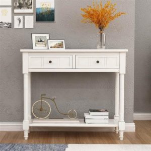 Tables | TREXM 35” Console Table with 2 Storage Drawers, and Bottom Shelf, for Entrance, Hallway, Dining Room, Kitchen – Ivory White Furniture Ivory White