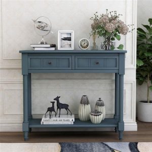 Tables | TREXM 35” Console Table with 2 Storage Drawers, and Bottom Shelf, for Entrance, Hallway, Dining Room, Kitchen – Navy Furniture Navy