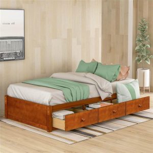 Tools & Home Improvement | Orisfur Twin Size Wooden Platform Bed Frame with 3 Storage Drawers, and Wooden Slats Support, No Spring Box Required (Frame Only) – Oak Smart Home & Garden Oak