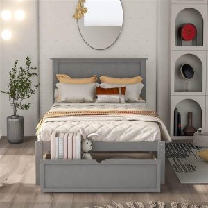 Tools & Home Improvement | Twin Size Wooden Bed Frame with Under-bed Storage Drawer – Gray Beds & Accessories Beds & Accessories