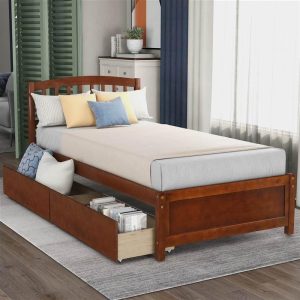 Tools & Home Improvement | Twin Size Wooden Platform Bed Frame with 2 Storage Drawers, and Wooden Slats Support, No Spring Box Required (Frame Only) – Walnut Smart Home & Garden Tools & Home Improvement