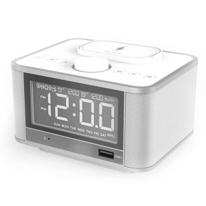 Home Decors | GREEN TIME M7-QI Bluetooth Alarm Clock Speaker, Mobile Phone Wireless Charging, U Disk TF Card Play, FM Radio – White Home Decors Home Decors