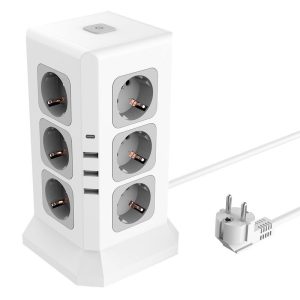 Smart Sockets & Switches | Sopend E11 Vertical Tower Power Strip Socket with EU Plug, 4 USB Ports, 12 AC Outlets Power Socket with 2m Cable Smart Home & Garden Smart Sockets & Switches