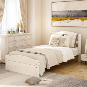 Beds & Accessories | Twin Size Wooden Platform Bed Frame with Storage Drawer, and Wooden Slats Support, No Spring Box Required (Frame Only) – White Beds & Accessories Beds & Accessories