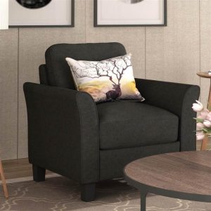 Furniture | 1-Seat Linen Fabric Upholstered Sofa with Armrest and Backrest, for Living Room, Bedroom, Office, Apartment – Black Furniture Black