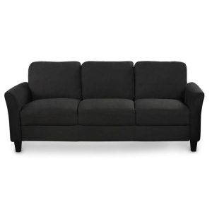 Furniture | 3-Seat Linen Fabric Sofa with Wooden Frame and Plastic Feet, for Living Room, Bedroom, Office, Apartment – Black Furniture Black