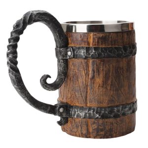 Others | 550ml Imitation Wooden Barrel Viking Beer Mug, Double-Layer, Stainless Steel Liner Kitchen & Dining Others